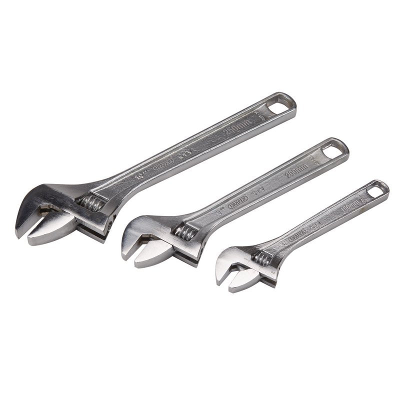 Draper Adjustable Wrench Set 3 Piece 150, 200, 250mm Chrome 70409
