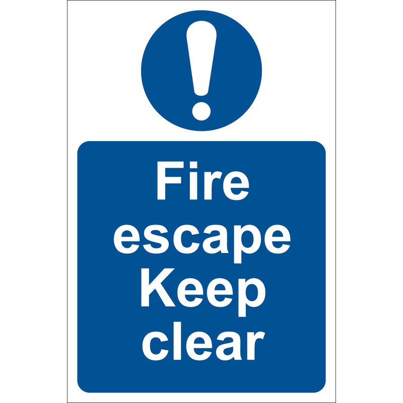 Draper Fire Escape Keep Clear Sign PVC 200 x 300mm Adhesive On The Back 72146