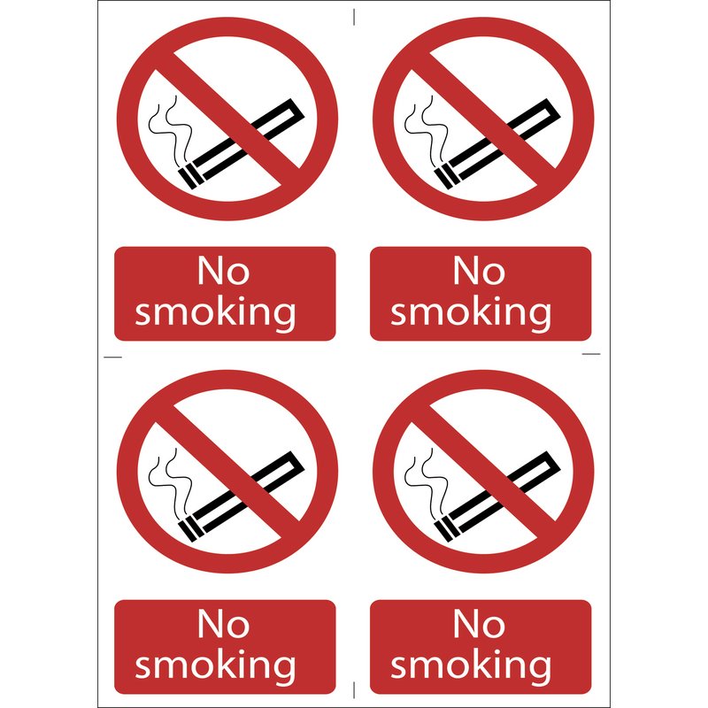 Draper No Smoking Prohibition Sign Pack of 4 PVC With Strong Adhesive 72166