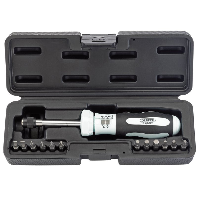 Draper Torque Screwdriver Kit 1 - 5Nm Includes Bits And Box 75170