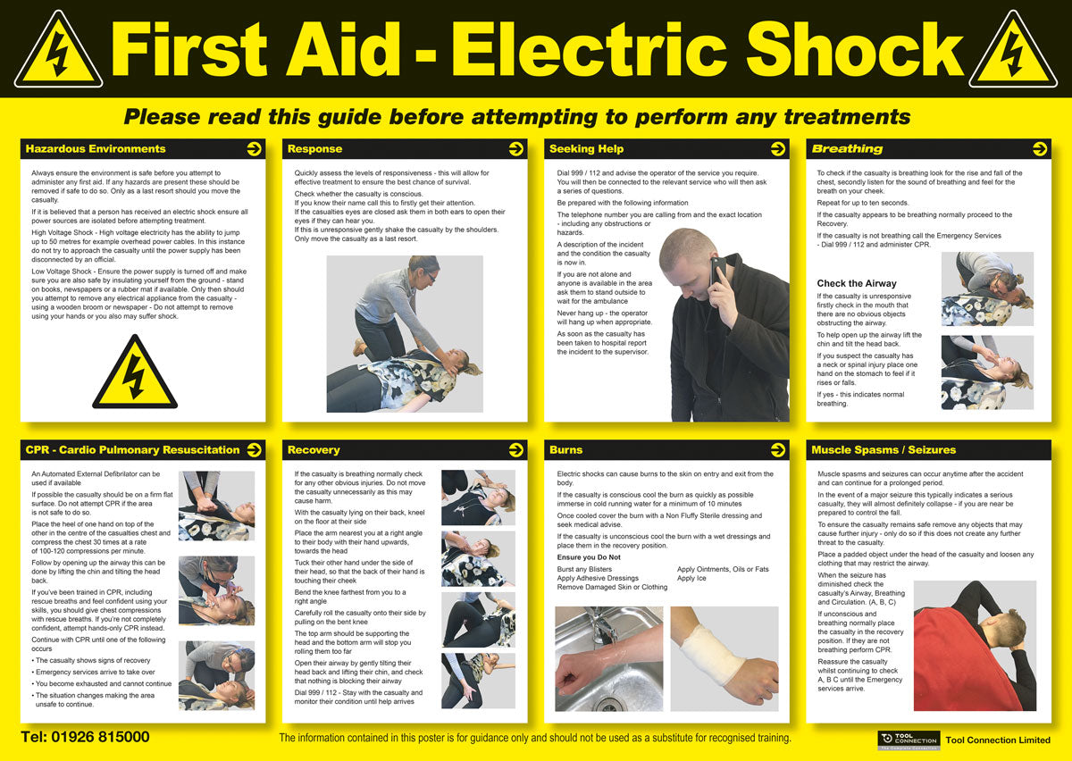 Laser Tools Electric Shock First Aid Poster 7575