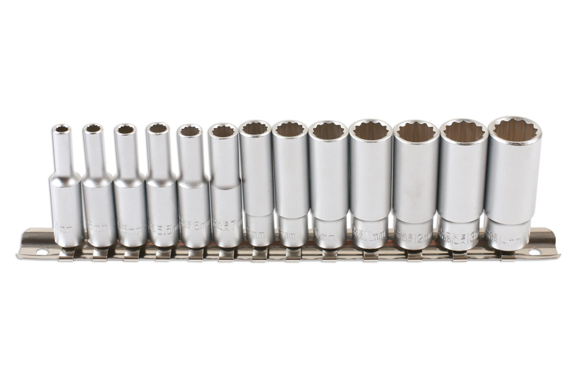 Laser Tools Metric Bi Hex Deep Socket Set 1/4"D 13pc Satin Finish 7589