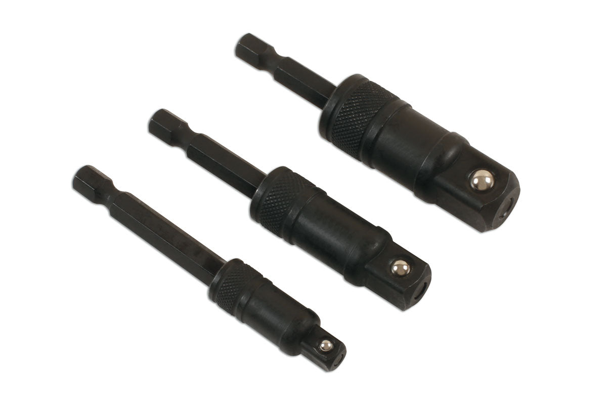 Laser Tools 3pc 75mm Drill Impact Quick Locking Socket Adaptor Set 7778