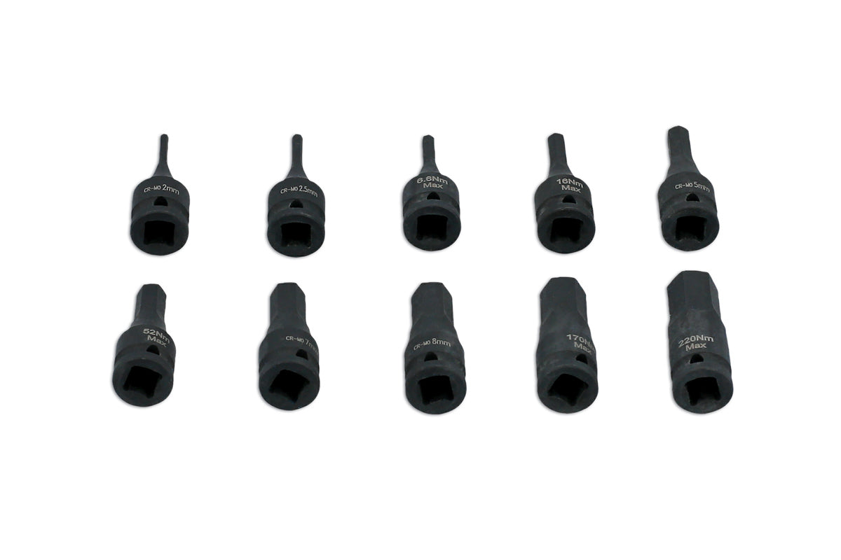 Laser Tools Impact Hex Socket Bit Set 1/4"D 10pc 7838