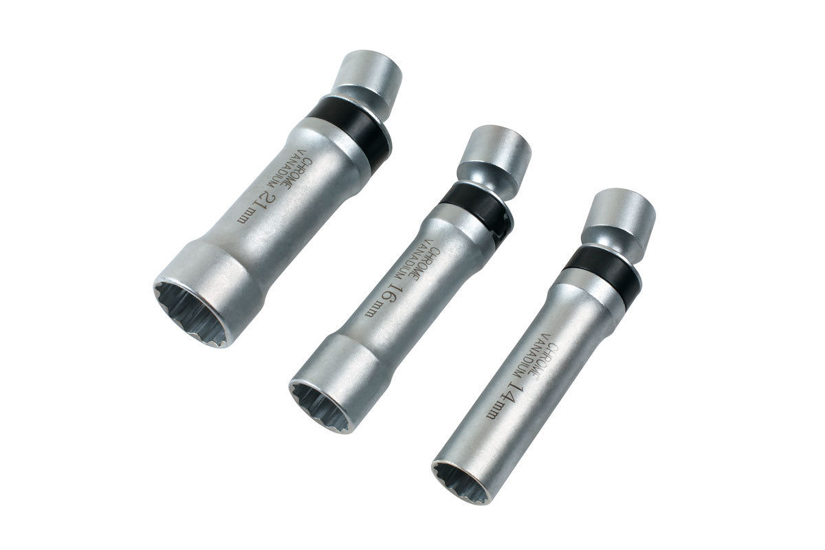 Laser Tools Metric Universal Joint Spark Plug Socket Set 3/8"D 3pc Bi Hex 7891