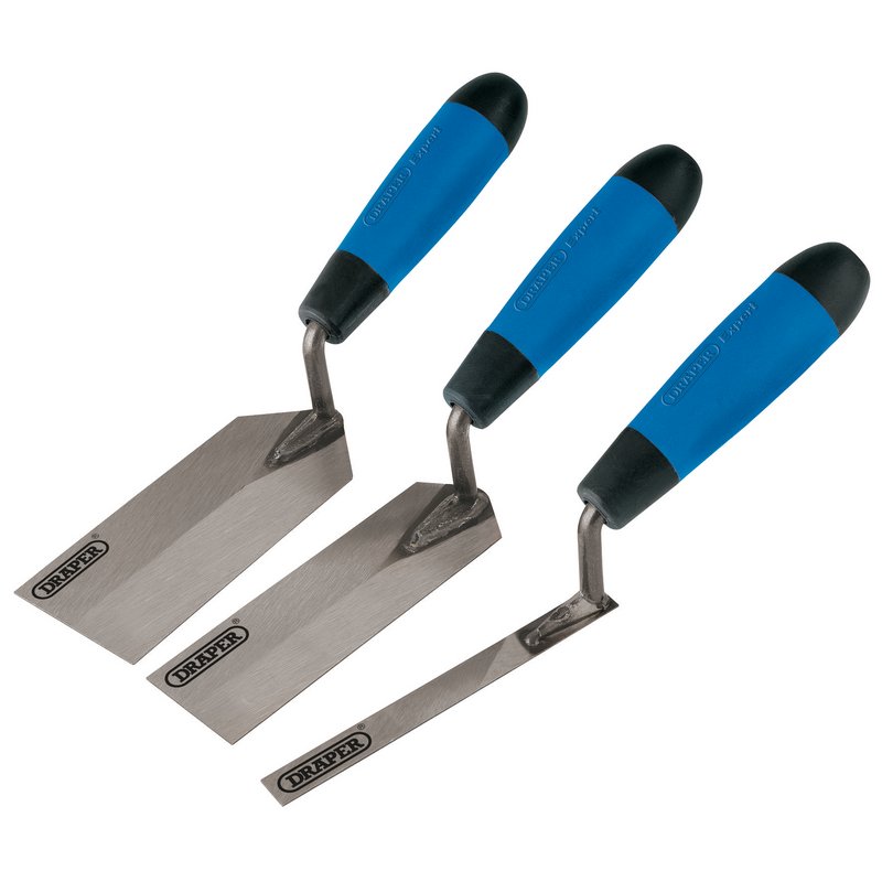 Draper Edging Trowel Set 3 Piece Carbon steel blades Soft grip handle 81263