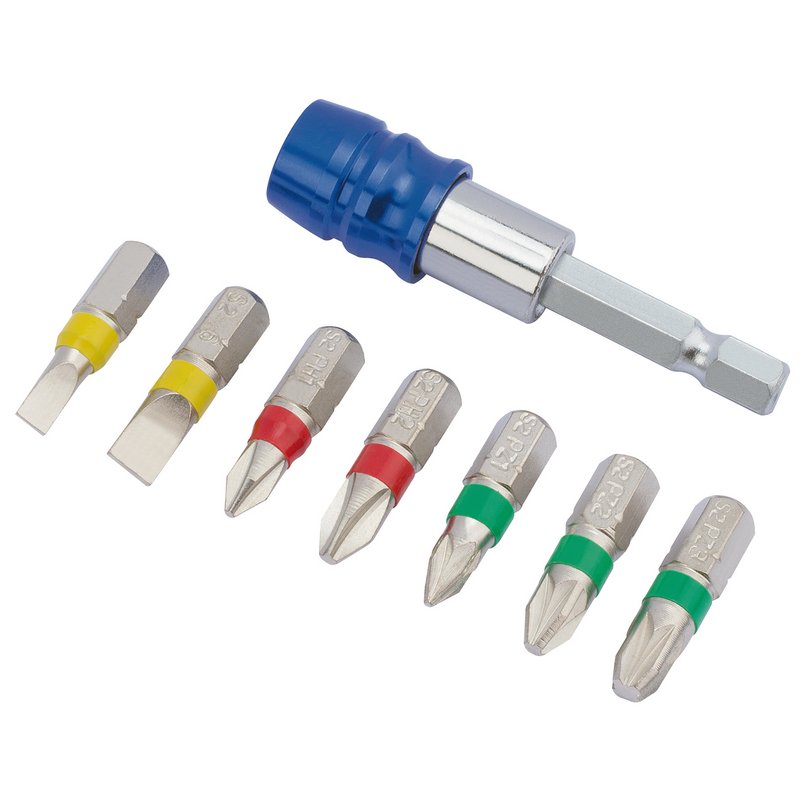 Draper Assorted Coloured Screwdriver Bit Set 8 Pc Quick Release Chuck 82400