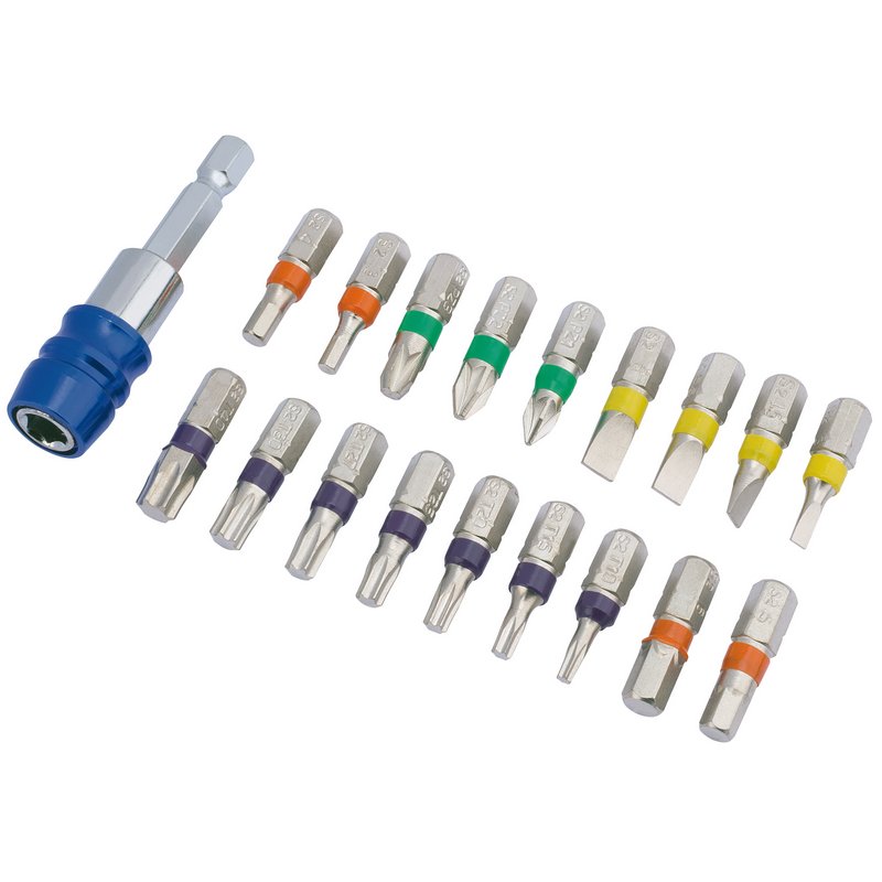 Draper Assorted Coloured Screwdriver Bit Set 19 Pc Quick Release Chuck 82402