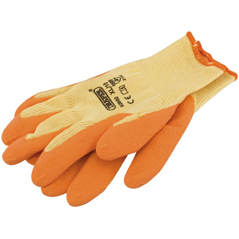 Draper Heavy Duty Latex Coated Work Gloves Extra Large Orange 82602