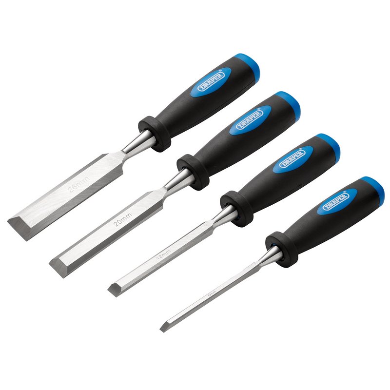 Draper Soft Grip Bevel Edge Wood Chisel Set 4 Piece Bolsters 6 12 20 26mm 83351