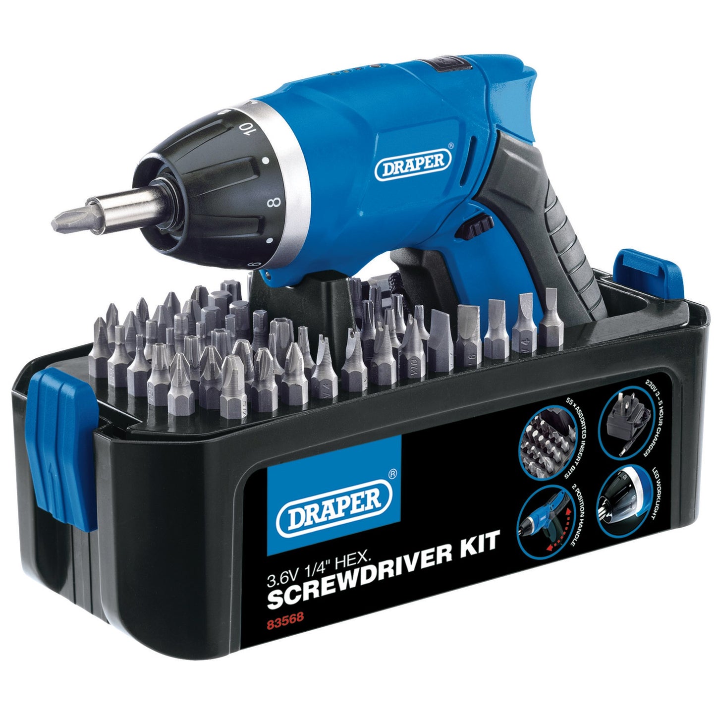 Draper 3.6V Cordless Li-ion Screwdriver Kit Torque 4.0Nm LED worklight 83568