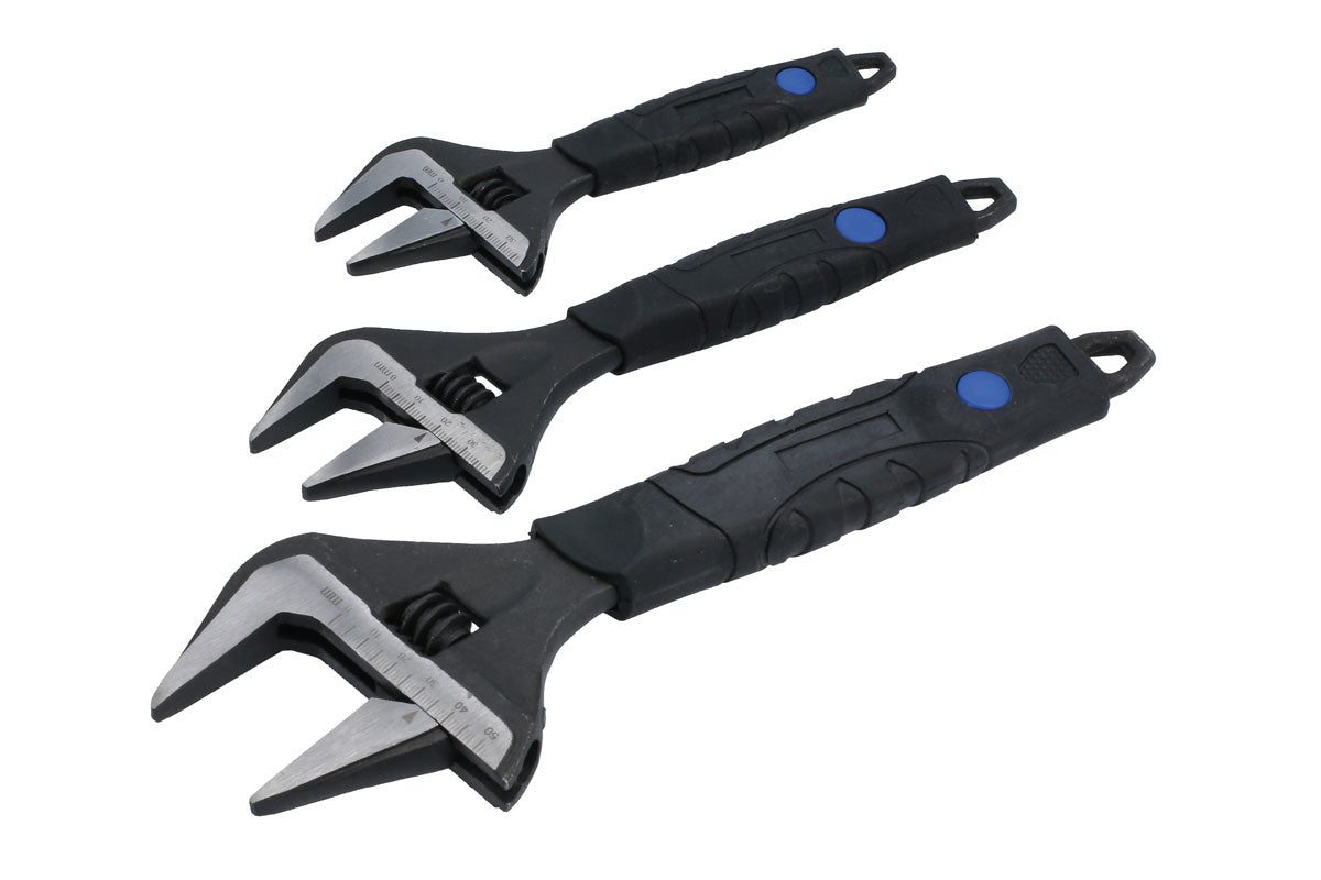 Laser Tools Wide Mouth Adjustable Wrench Set 3pc With Tool Roll Organiser 8676