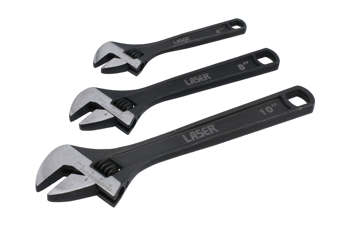 Laser Tools Adjustable Wrench Set 3pc Black With Tool Roll Organiser 8677