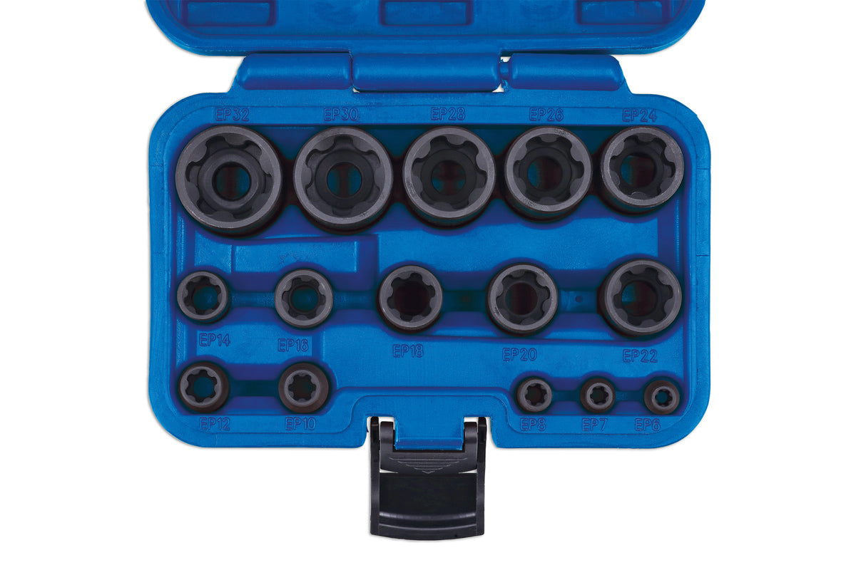 Laser Tools EP Female Torx Star Impact Socket Set 15pc Sizes EP6 to EP32 8692