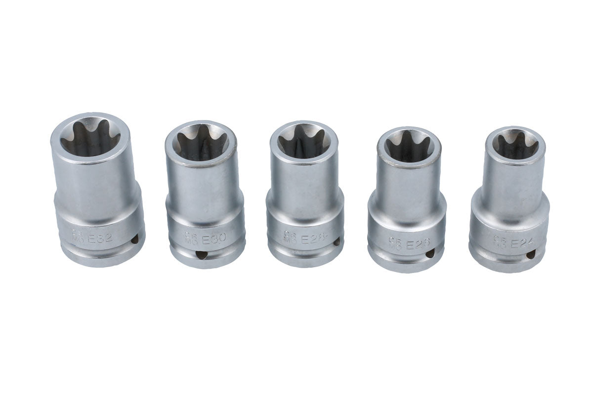 Laser Tools Impact Female Torx Star Socket Set 3/4"D 5pc Matt Silver Finish 8705