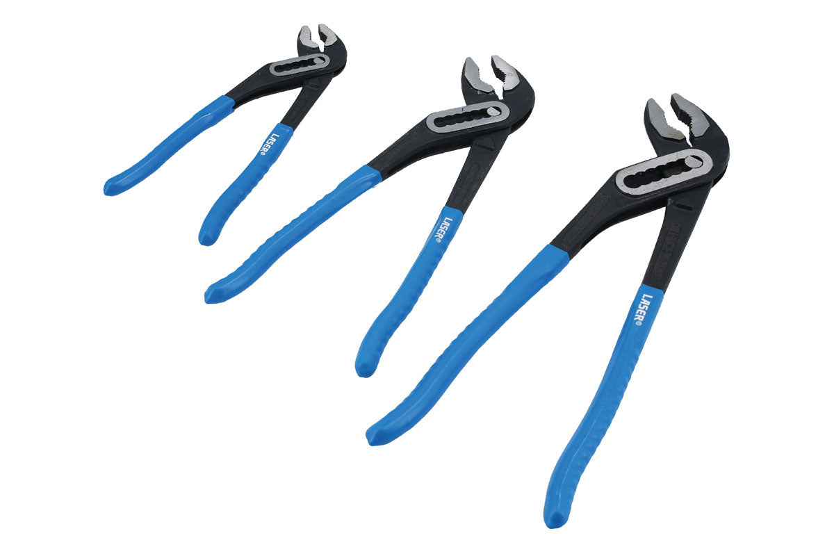 Laser Tools Water Pump Plier Set 3pc Sizes 180mm 7” 250mm 10” & 300mm 12” 8756
