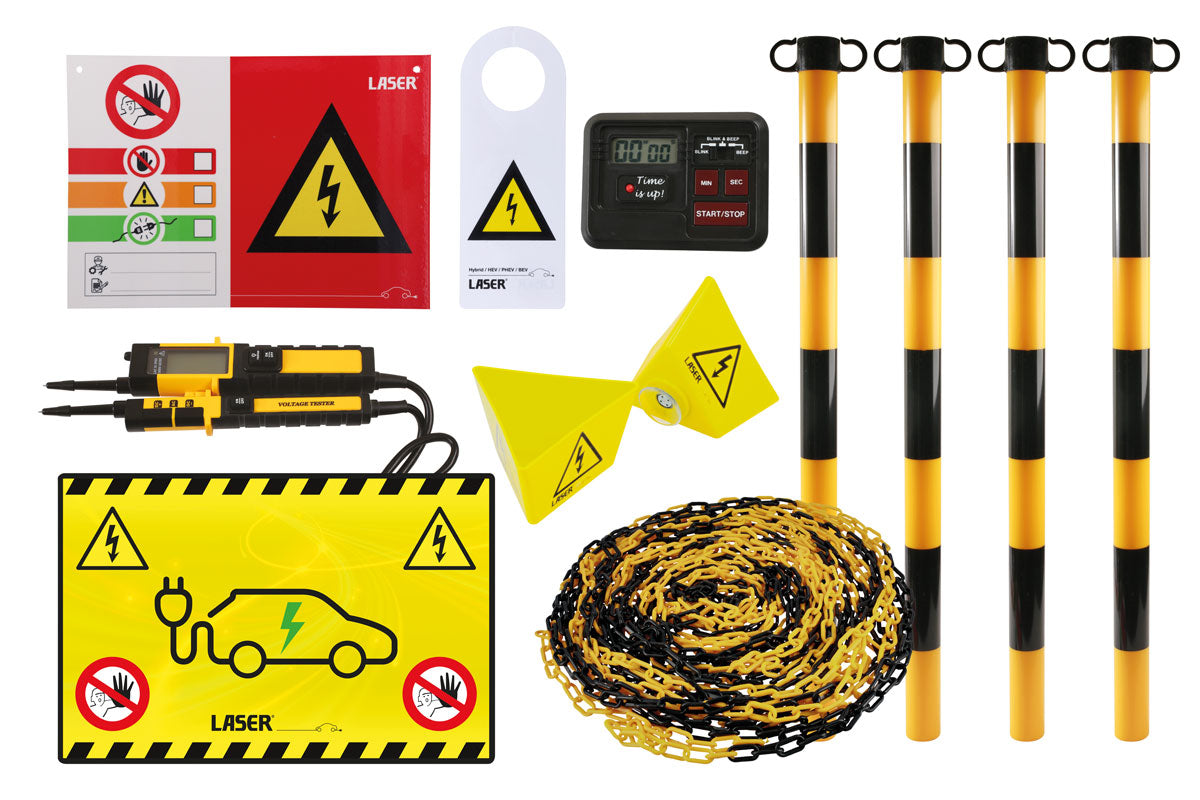 Laser Tools Hybrid EV Service Preparation Pack Inc Sign Wing Cover Posts 8858