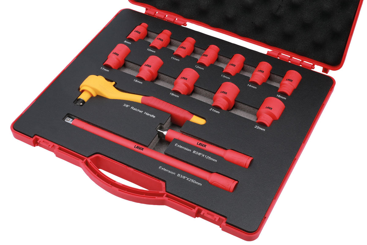 Laser Tools 3/8"D 15pc VDE Insulated Socket Set 1000v AC and 1500v DC 8891