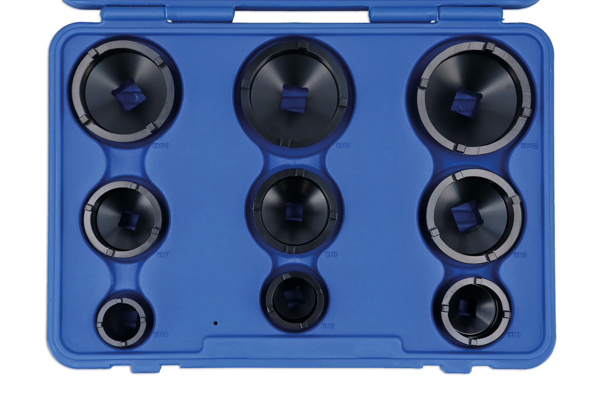 Laser Tools External KM Lock Nut Socket Set 9pc 4 External In-Line Teeth 8914