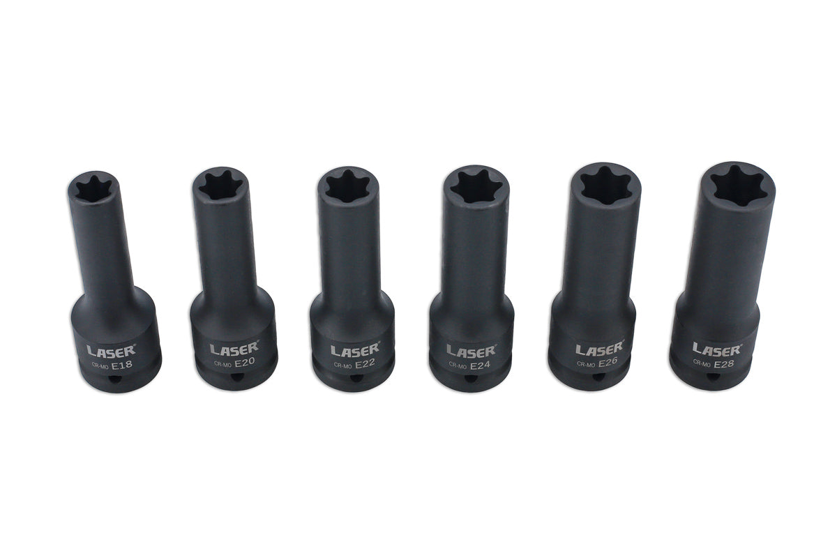 Laser Tools 3/4"D Deep Impact E Torx Star Socket Set 6pc 110mm Long 8940