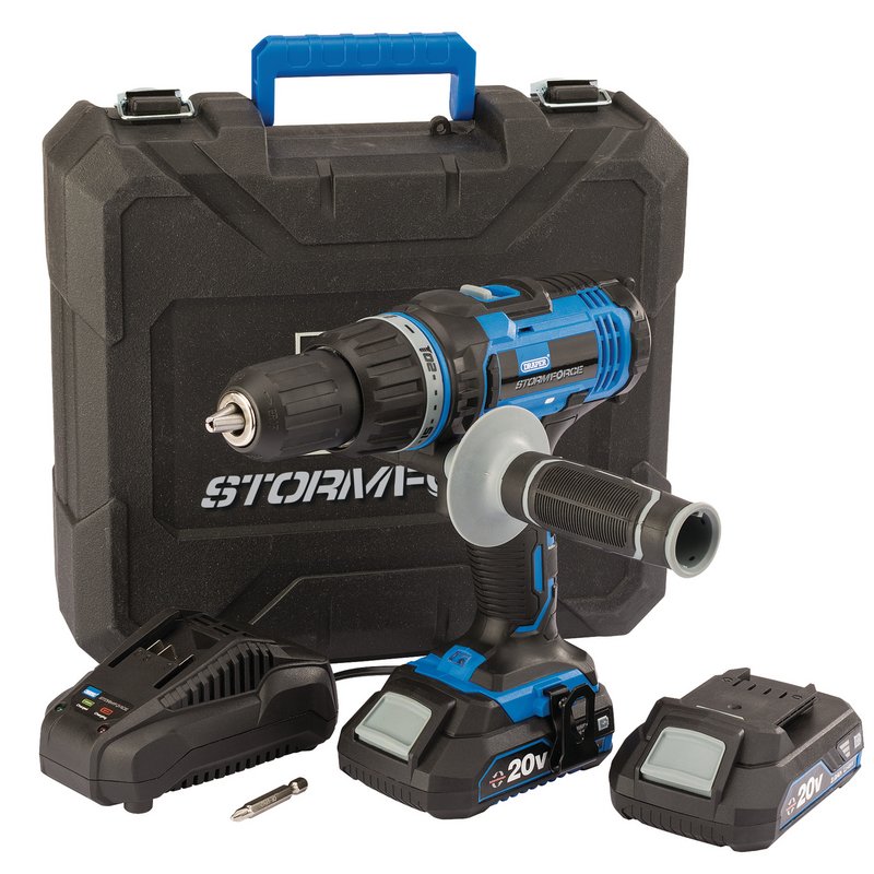 Draper Storm Force 20V Combi Drill 2 x 2.0Ah Batteries 1 x Charger Keyless 89523