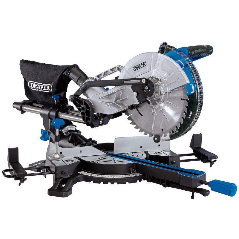 Draper 230V Sliding Compound Mitre Saw 255mm 1800W Extension Wings & Laser 90170