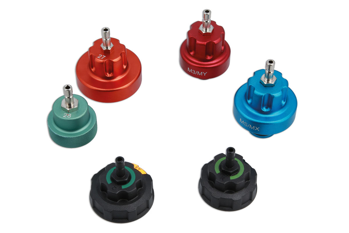 Laser Tools EV Hybrid ICE Cooling Pressure Test Cap Set 6pc Quick Release 9117