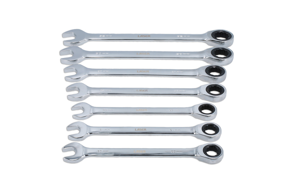 Laser Tools Metric Ratchet Combination Ring Spanner Set 20 - 32mm 7pc 9124