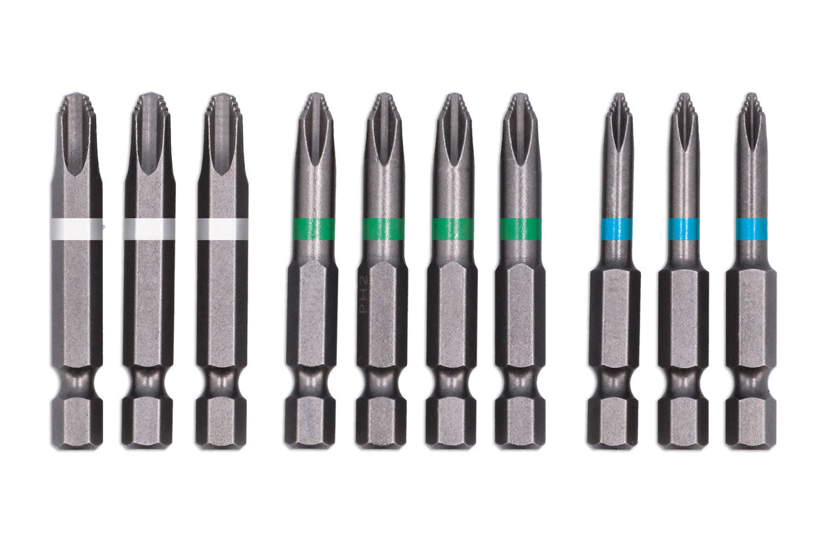 Laser Tools JIS Non-Slip Bit Set 10pc 3x JIS Ph1 4x JIS Ph2 3x JIS Ph3 - 9137
