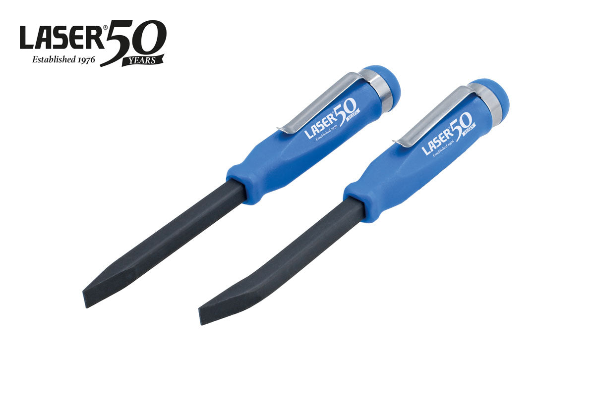 Laser Tools Mini Pry Bar Set with Go Thru Handles & Pocket Clips - 2pc - 50th Anniversary 9201