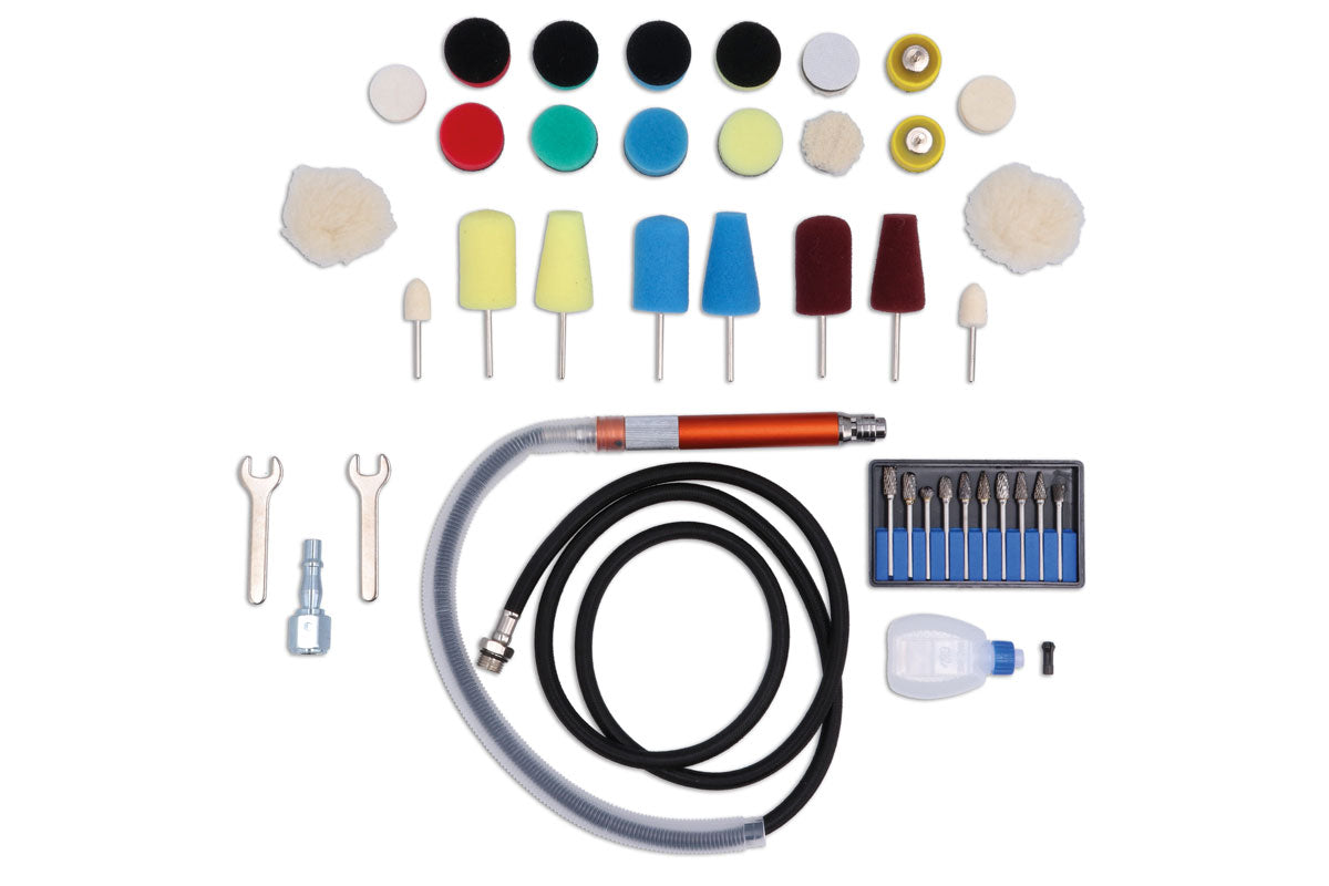 Power-TEC 92594 Pneumatic Detail Polishing Tool Kit & Tungsten Burr Set