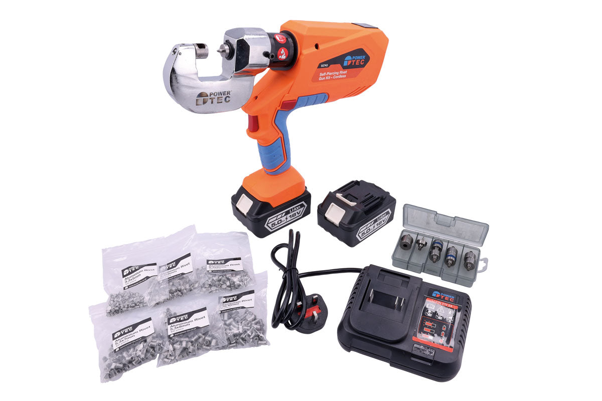 Power-TEC Self-Piercing Rivet Gun Kit - Cordless 92743