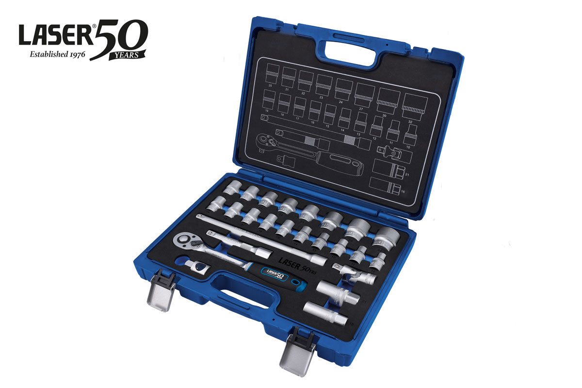 Laser Tools Socket Set 1/2"D - 25pc - 50th Anniversary 9327