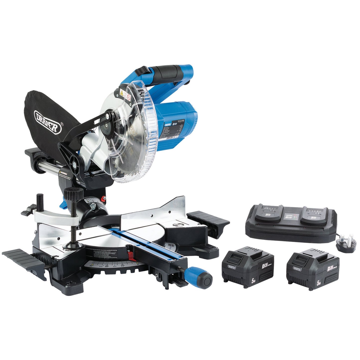 Draper D20 20V Brushless Sliding Compound Mitre Saw 185mm 2 x 5.0Ah Batts 99765