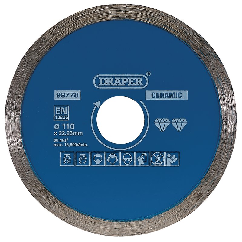 Draper Continuous Diamond Blade 110mm ceramic and natural stone tiles 99778