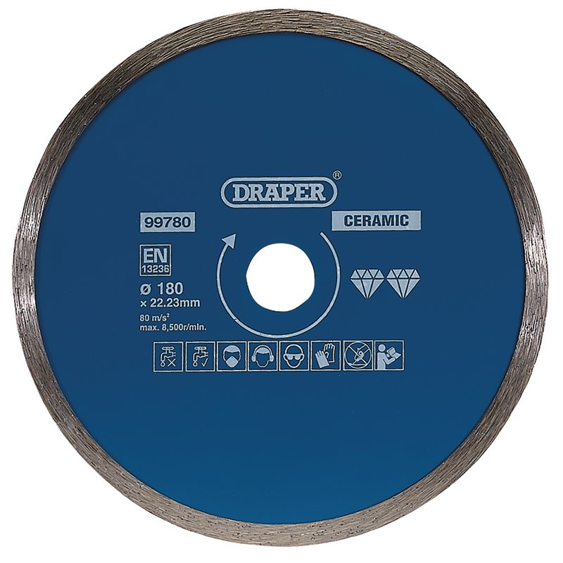 Draper Continuous Diamond Blade 180mm For ceramic and natural stone tiles 99780