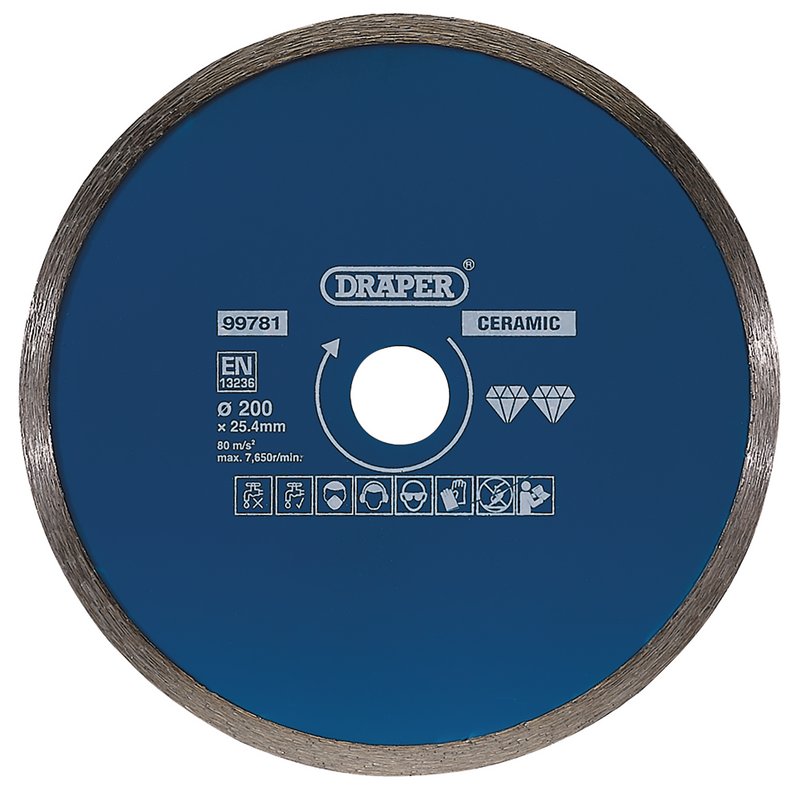 Draper Continuous Diamond Blade 200mm For ceramic and natural stone tiles 99781