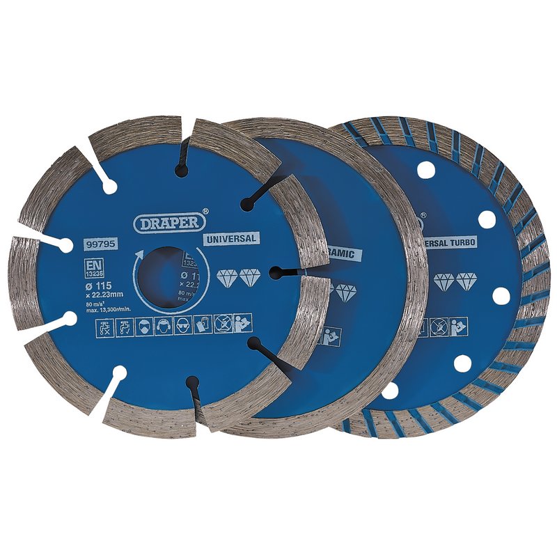 Draper Diamond Blade Set 115mm 3 Piece General Purpose Set 99795