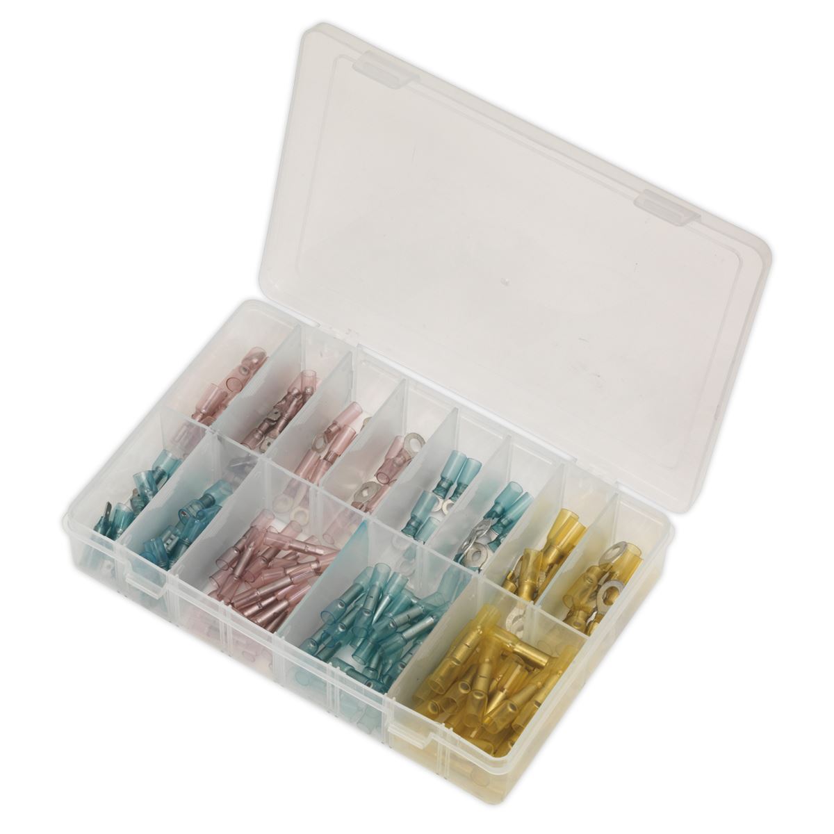 Sealey Adhesive Lined Heat Shrink Terminal Assortment 142pc Blue, Red & Yellow AB037HT