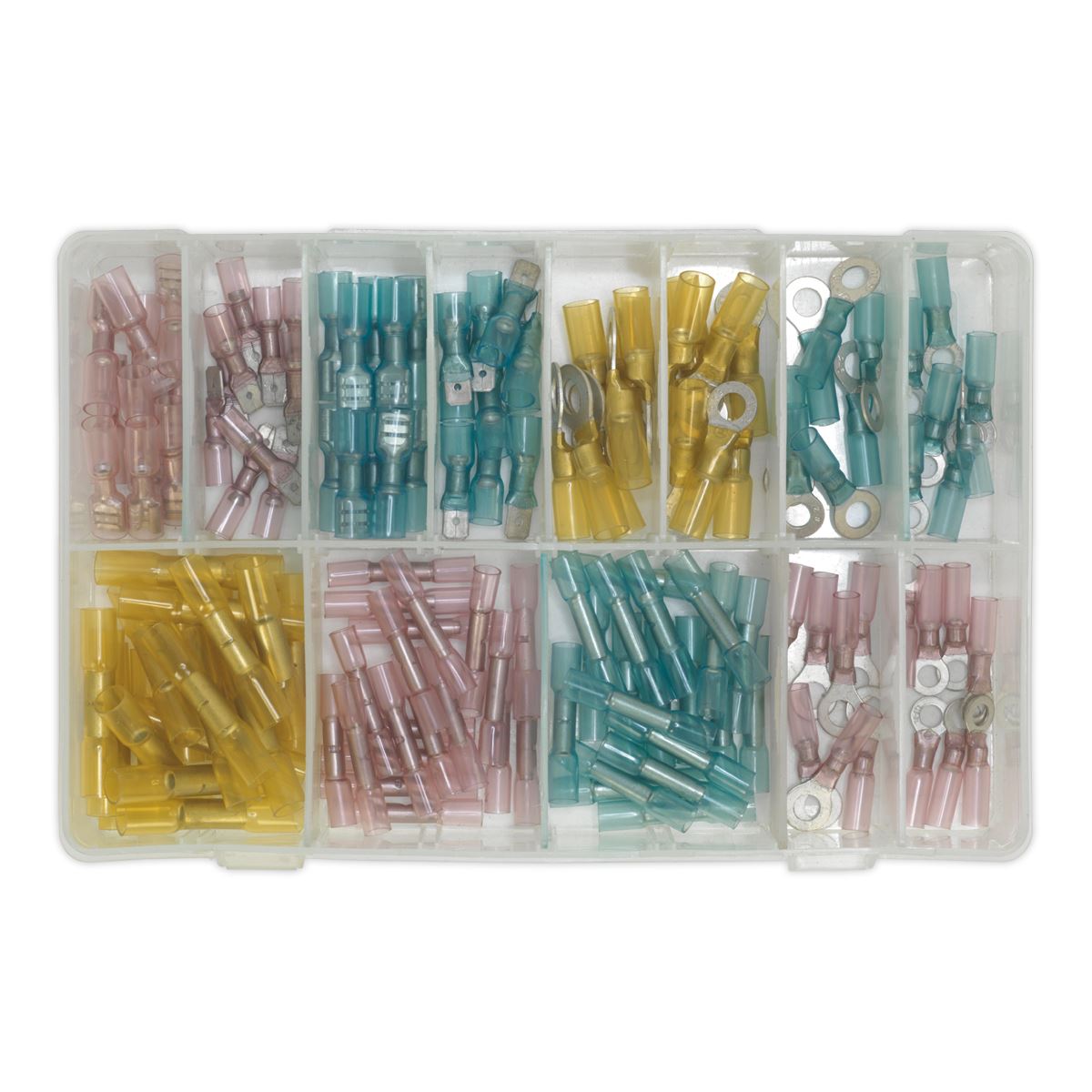 Sealey Adhesive Lined Heat Shrink Terminal Assortment 142pc Blue, Red & Yellow AB037HT