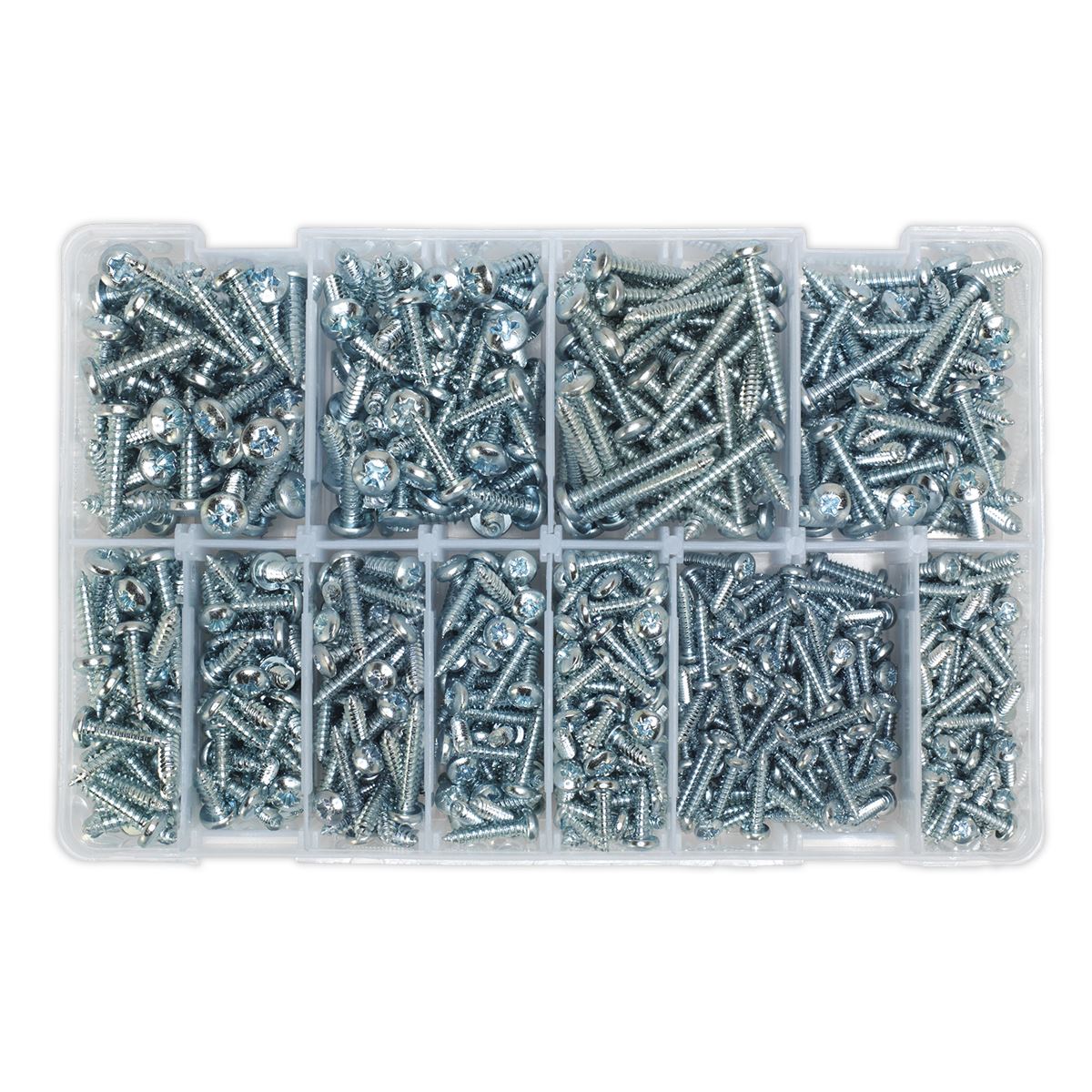 Sealey Self-Tapping Screw Assortment DIN 7981CZ 700pc Pan Head Pozi Zinc AB063STPH