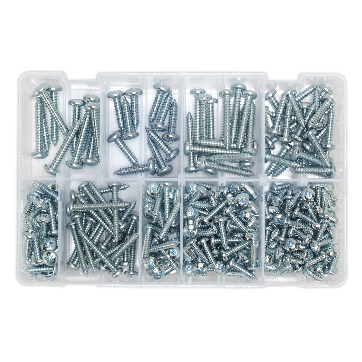 Sealey Self-Tapping Screw Assortment DIN 798CZ 305pc Pan Head Pozi Zinc AB064STPP