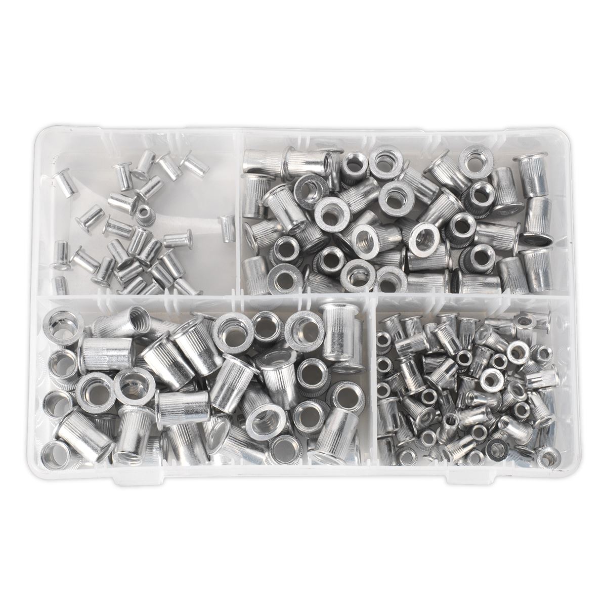 Sealey Threaded Insert (Rivet Nut) Assortment 200pc M4-M8 Splined Metric AB073TI