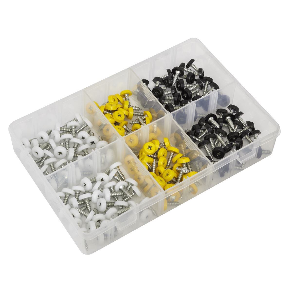 Sealey Numberplate Screw Assortment 195pc 4.8mm x 18mm - Plastic Enclosed Head AB195NP