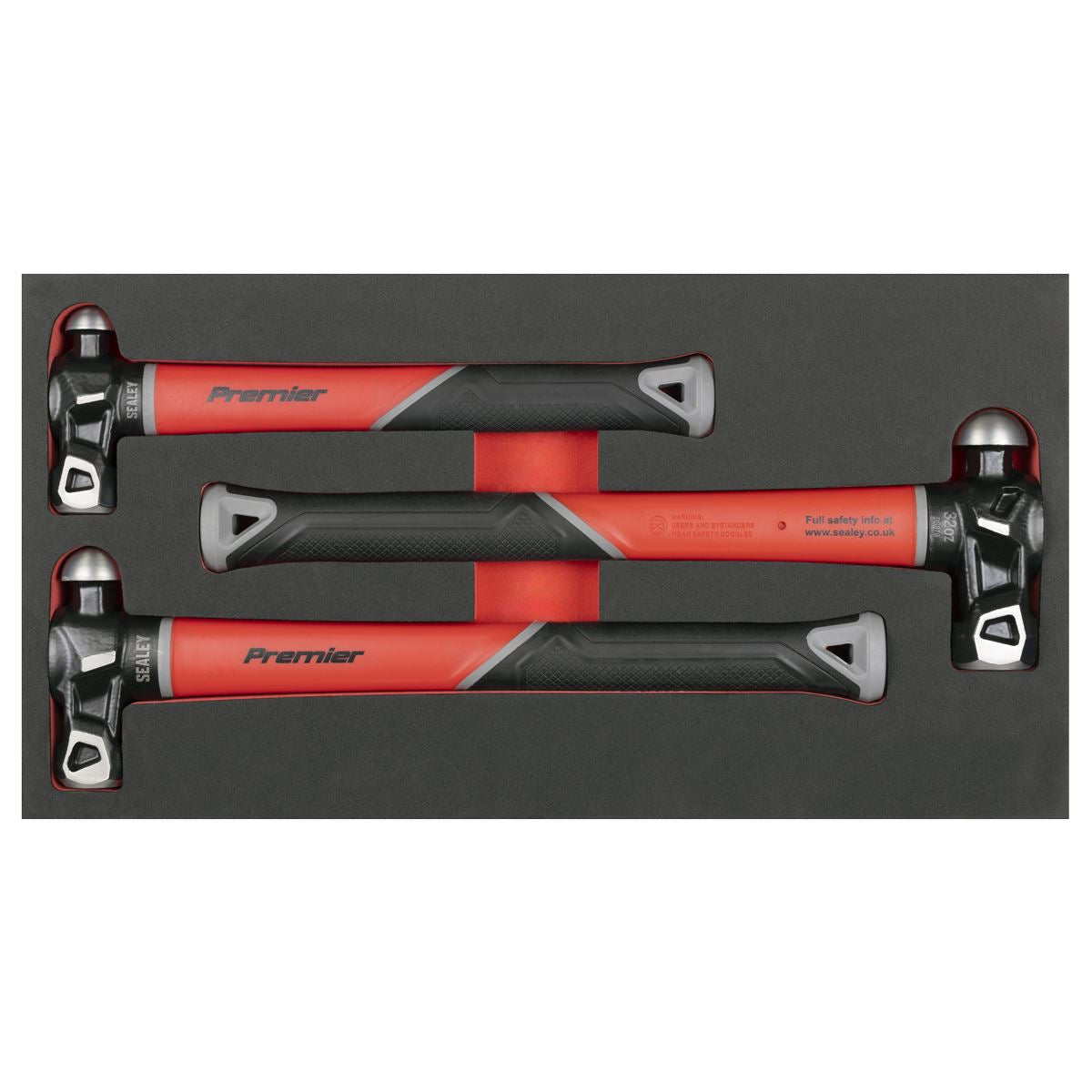 Sealey Premier Ball Pein Hammer Set with Fibreglass Shafts 3pc Eva Tray AK2033
