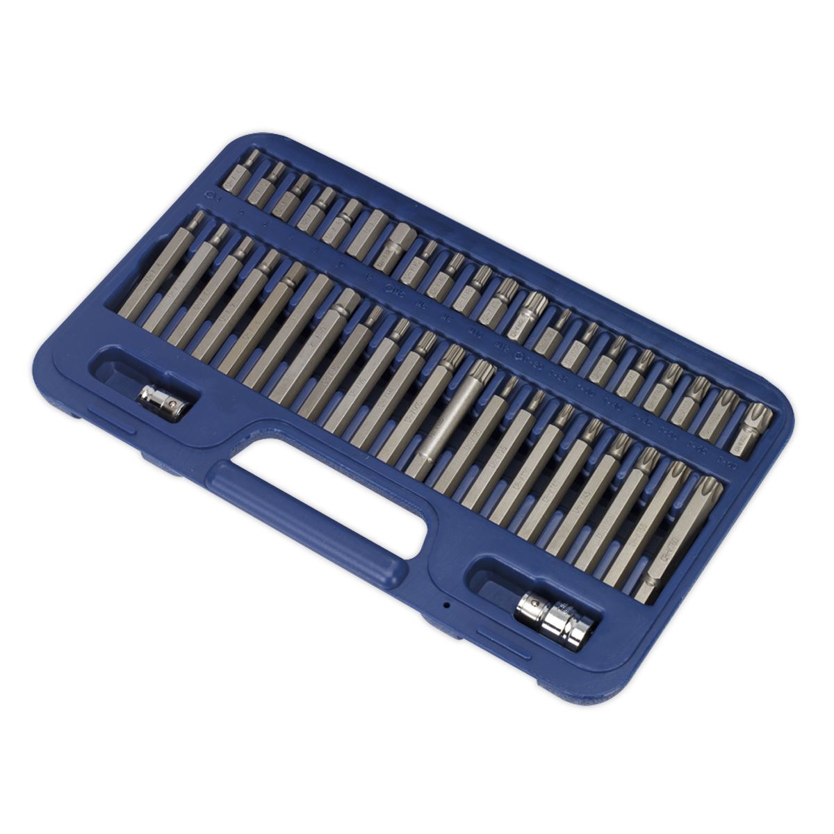 Sealey Torx Star Hex & Spline Bit Set 42pc 3/8" & 1/2"D 30mm & 75mm Long AK219