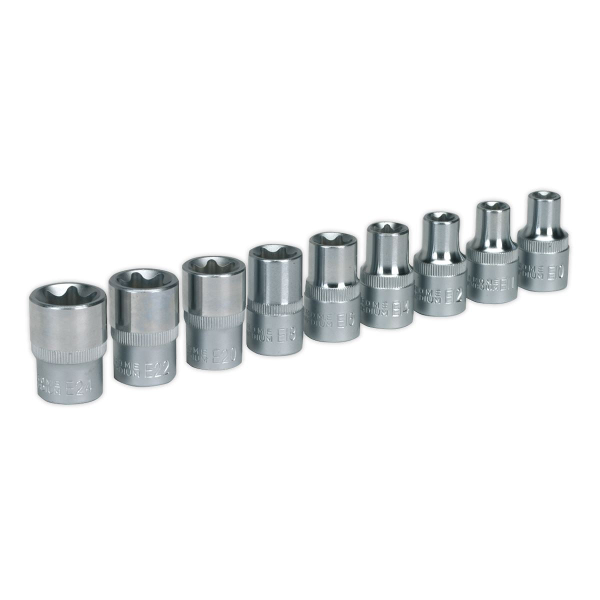 Torx Star Female Socket Set 9pc 1/2"D E10-E24 In Storage Case Sealey AK230