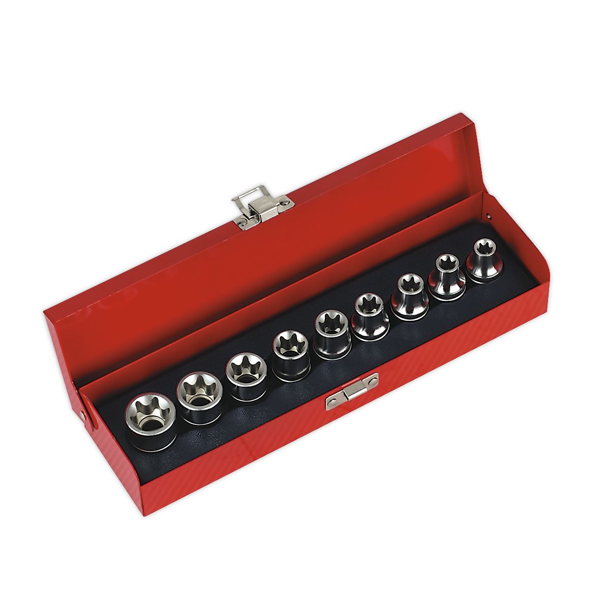 Torx Star Female Socket Set 9pc 1/2"D E10-E24 In Storage Case Sealey AK230