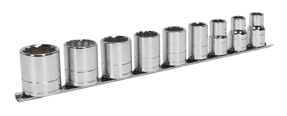 Sealey Whitworth Socket Set 9pc 1/2"Sq Drive Bi Hex Standard Length AK2677