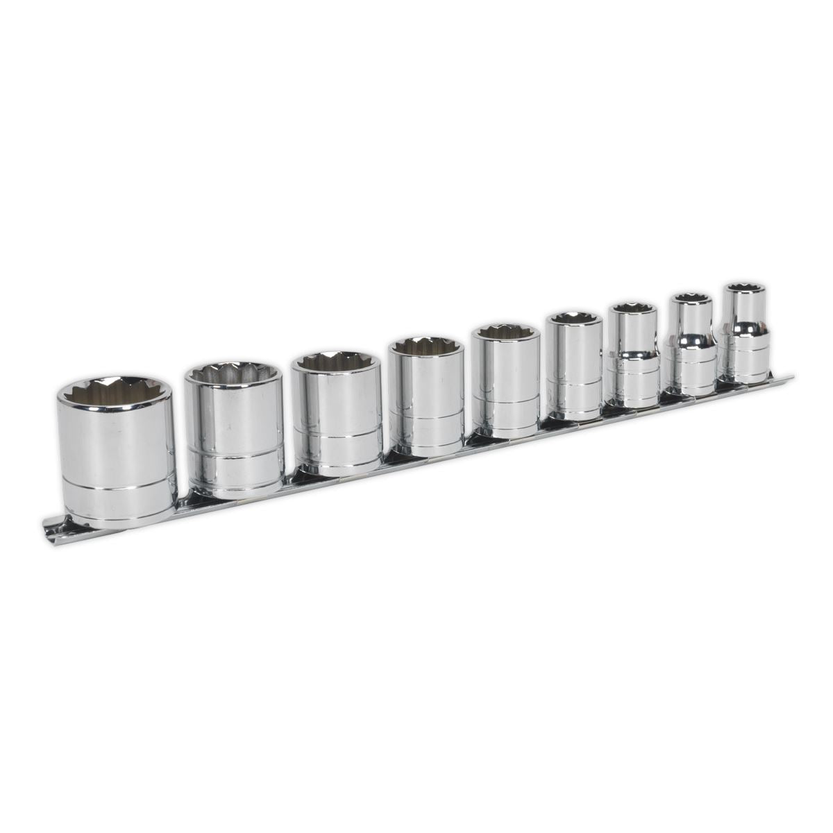 Sealey Whitworth Socket Set 9pc 1/2"Sq Drive Bi Hex Standard Length AK2677